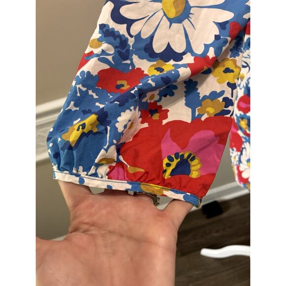 Boden Floral Cotton Edie Blouse Off the Shoulder Retro Sz 8 Artsy Whimsical - Picture 3 of 9